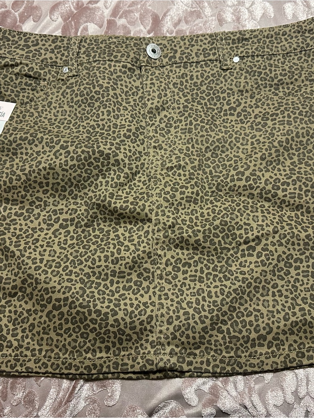 Leopard Print Mini Skirt - Olive & Black